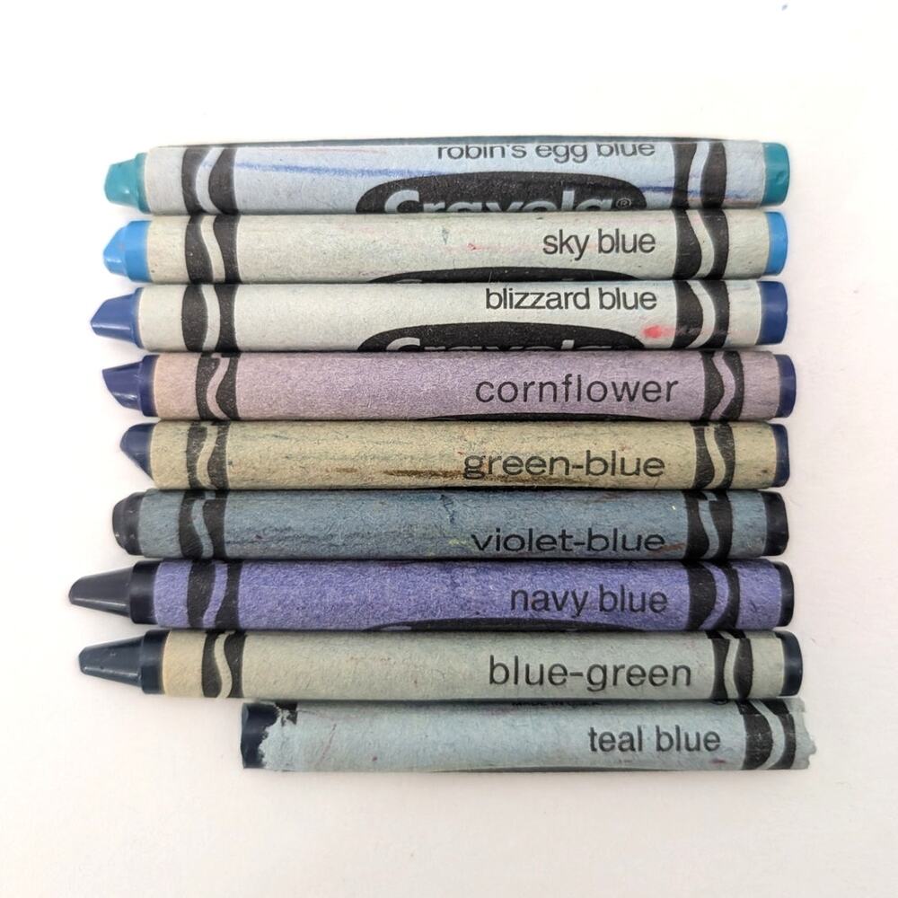 Lot of Crayola Crayons Discontinued Binney Smith Blue Shades New and Used Vtg